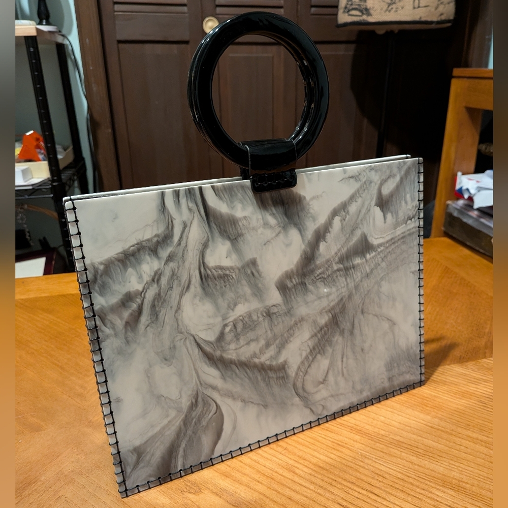 Marble Structured Boutique Handbag With See-through Sides